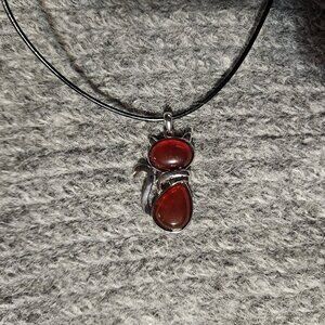 NWOT, Carnelian agate gemstone cat pendantsilver plate, cord, artisan, unisex